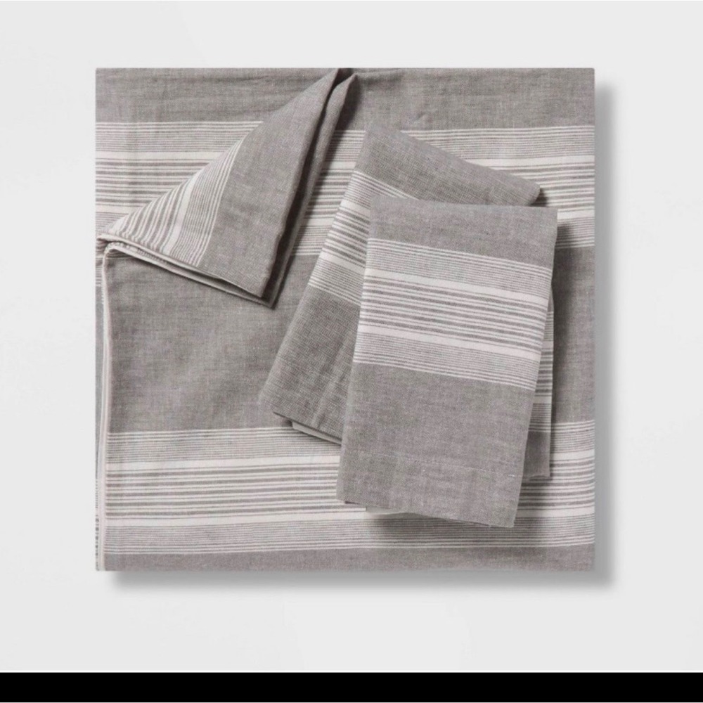 Threshold Chambray Stripe Duvet Cover Set Gray Full/Queen 3pc Linen Blend - Picture 3 of 6